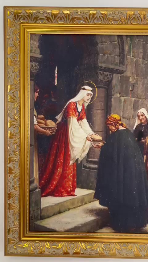 Detalhe de uma pintura de Santa Isabel apresentada pelo Ateliê Barroquina