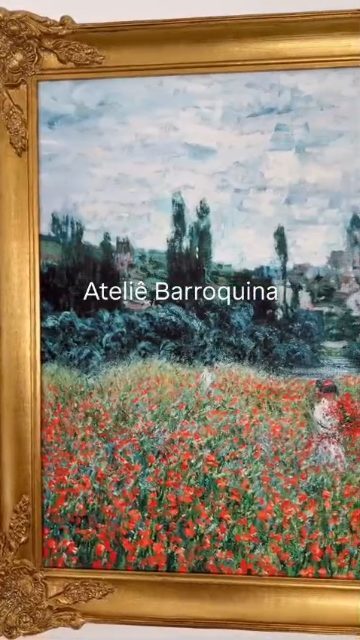 Quadro Campo de Papoulas perto de Vétheuil com Moldura Vintage Folhas de Ouro — produção real | Ateliê Barroquina