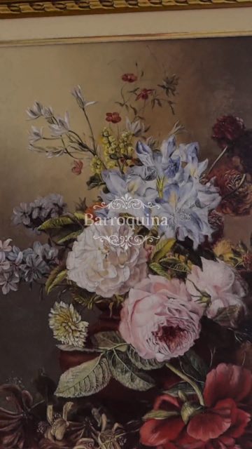 Quadro Natureza Morta com Flores 1812 com Moldura Clássica Arabesco — produção real | Ateliê Barroquina
