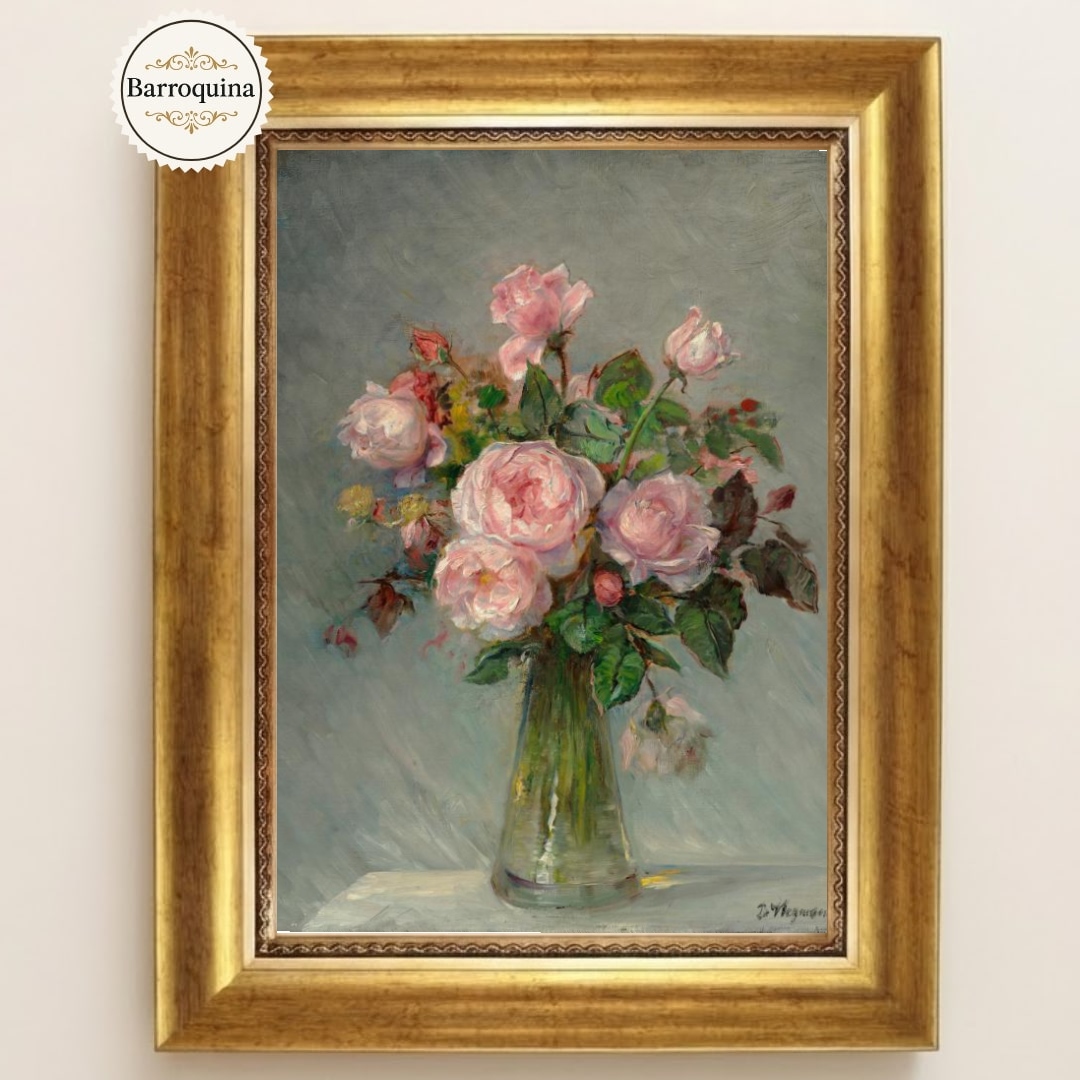 Quadro Rosas em Um Vaso de Vidro Enquadrado