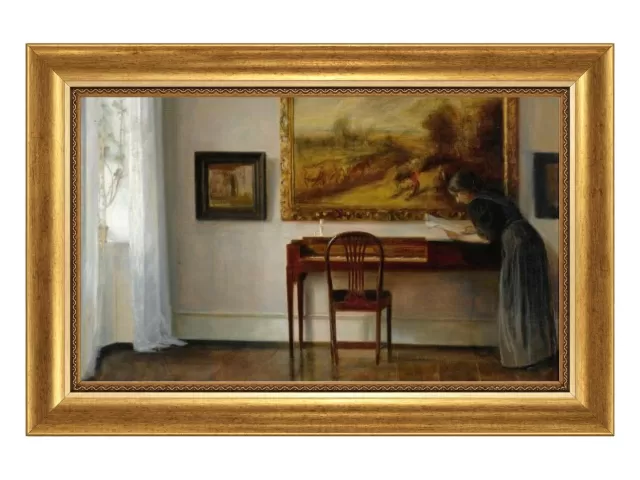 Esposa do Artista Lendo, de Carl Holsøe com Moldura Clássica Lisa P