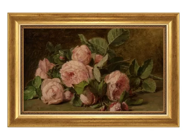 Natureza Morta de Rosas com Moldura Clássica Lisa P