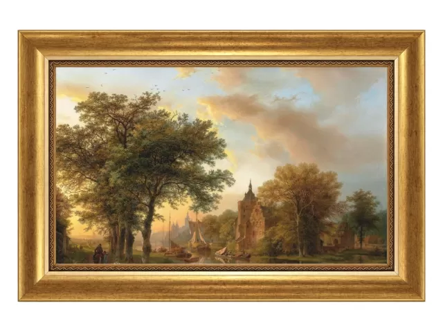 Uma Paisagem ao Pôr do Sol com Moldura Clássica Lisa P