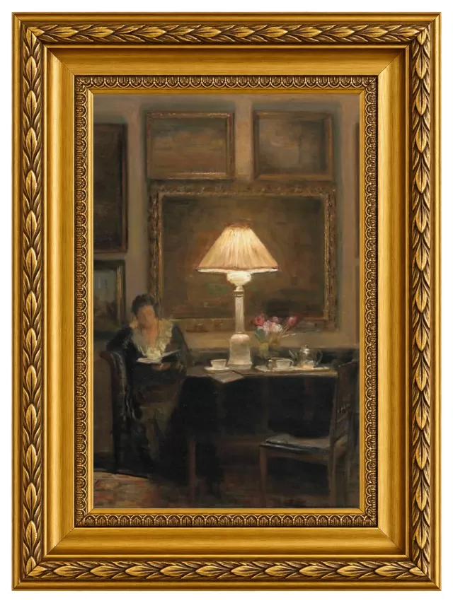Uma Senhora Lendo, de Carl Vilhelm Holsøe com Moldura Clássica Florença M