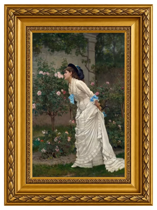 Mulher e Rosas com Moldura Clássica Florença M