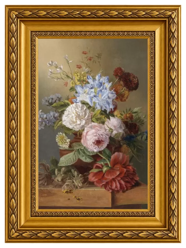 Natureza Morta com Flores 1812, de Joseph Schuster com Moldura Clássica Florença M