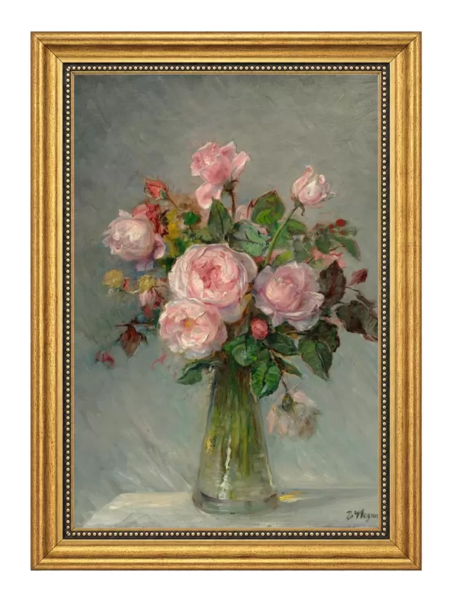 Rosas em um vaso de vidro, de Bertha Wegmann com Moldura Clássica Simplicité